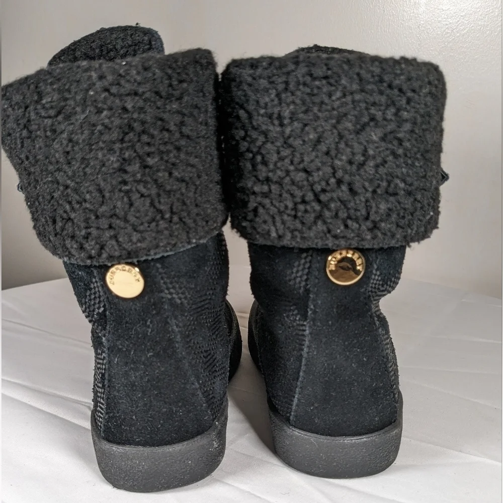 BURBERRY Girls Check Suede Leather Zip  Black Winter Boots New W/O Tags Size 23